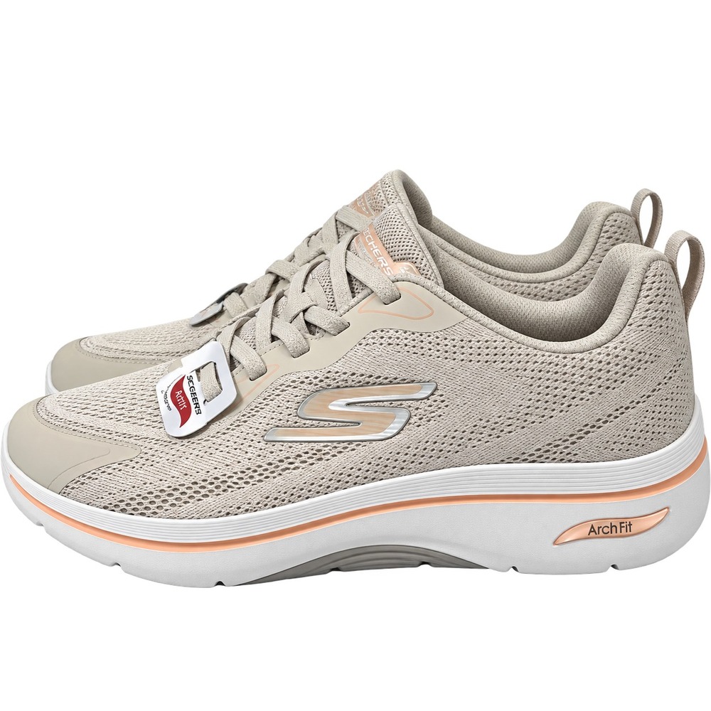 Skechers GO WALK Arch Fit Women's Natural/ Peach Mesh Lace Up Walking Sneakers